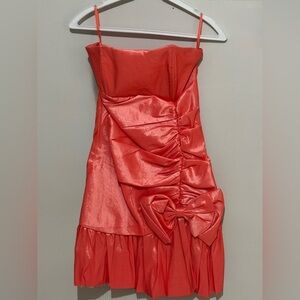 Strapless Red Party Dress with Bow Detail